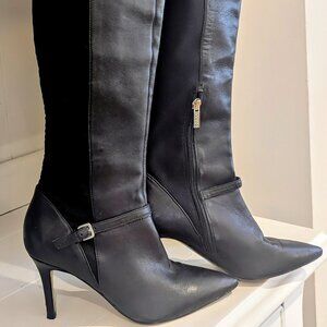Ivanka Trump Women's Jax Leather Knee-High Zip Heeled Stiletto Boot Black